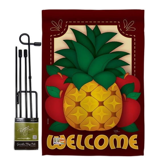Breeze Decor BD-FT-GS-117017-IP-BO-D-IM09-BD 13 x 18.5 in. Welcome Pineapple Food Fruits Impressions Decorative Vertical Double Sided Garden Flag Set with Banner Pole