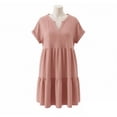 thumbnail image 5 of Women's V-Neck Tiered Mini Dress Short Sleeve Ruffle Hem Summer Dress Lightweight Gauze Fabric Casual Loose Fit Boho Flowy Sun Dress for Vacation Beach, 5 of 9