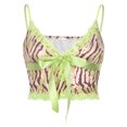 thumbnail image 1 of (Verde S) Camisola sexy con estampado animal y pajarita con costuras de encaje que deja al descubierto el abdomen, 1 of 8