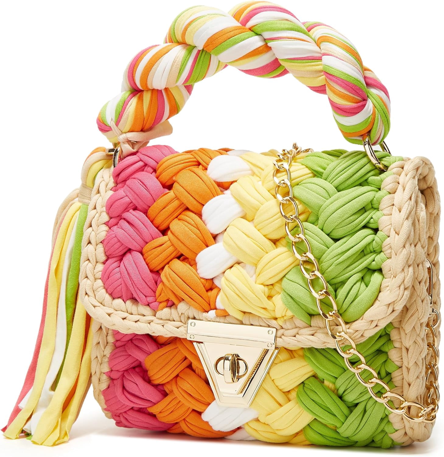 CAILDANL Chunky Yarn Knit Crochet Tote Purse Crossbody Bags for Women - Handwoven Evening Clutch Flap Shoulder Bag