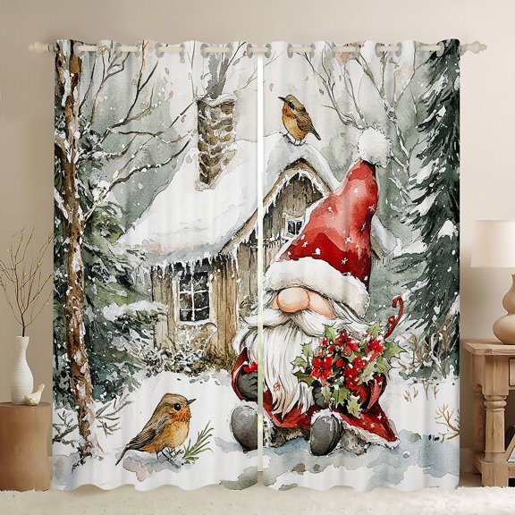 jejeloiu Cartoon Xmas Gnome Curtains Pack of 2 (42x84 Each),Red Berry Flower Curtains Blackout,Rustic Farmhouse Cabin Bedroom Curtains For Children,Super Cozy Room Decor