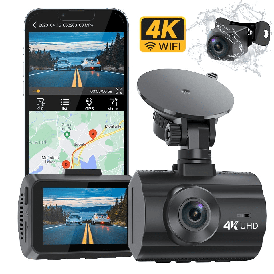 4K+2K Dual Dash Cam Front and Rear for Cars with GPS, Night Vision, Wide Angle