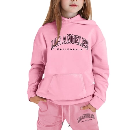 WOYY Little Girls Outfits Letter Print -Lined Hoodie Pants Sweatsuit Sizes 1-9