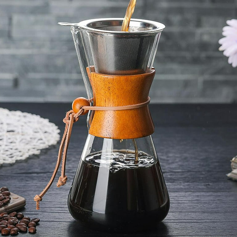 Coffee Drip Brewing Glass Pot Manual Hand Drip Coffee Brewer Pour Over with  Stainless Steel Filter for Home Kitchen Office Hotel Decoration(400ml)