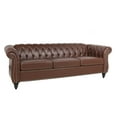 thumbnail image 4 of Chesterfield Sofa Couch, PU Tufted 3 Seater Sofa with Thick Cushion and Nailhead Trim, Mid-Century Rolled Arm Accent Sofa for Living Room, Bedroom, Office, Apartment, Small Space, Dark Brown, 4 of 7