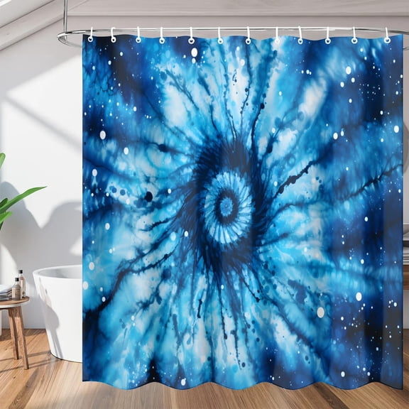Blue Teal Tie Dye Shower Curtain, Waterproof Fabric Shower Curtain, Washable Polyester Bath Curtain for Bathroom Decor 36"W X 72"H