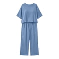 thumbnail image 5 of VBTAPA Womens Pants Sets 2 Piece Outfits Cotton Linen Half Sleeve Tops with Wide Leg Palazzo Pants Summer Lounge Set Sky Blue XL, 5 of 7