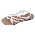 thumbnail image 6 of Beach Sandals Women Braided Strappy Flip Flops Lightweight Vacation Casual Elastic Slingback Flat Shoes White Size 7.5, 6 of 6