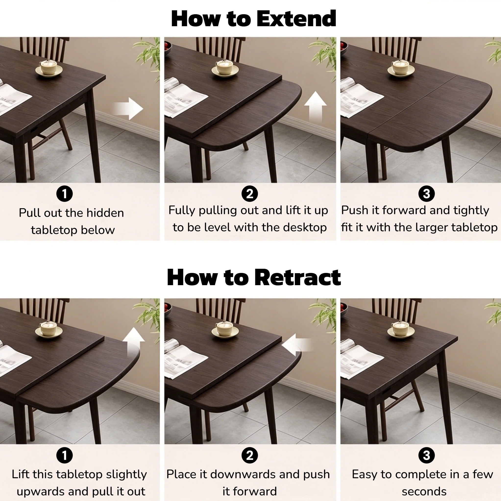 Extendable Dining Table with Solid Wood Construction and Expandable Design, Kitchen Table and Gathering Table for 4-10 People, 47.2 to 63 Inch, Walnut