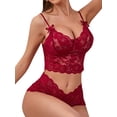 thumbnail image 4 of Xuanfei Women Solid Color Bow Tie See Through Crochet Lace 2 Piece Set Underwear, 4 of 7