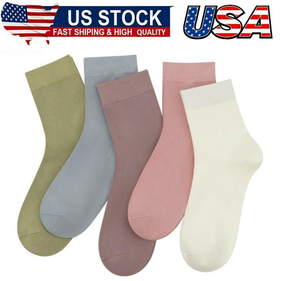 5 Pairs Women Thin Viscose Bamboo Socks Crew Lightweight Above Ankle Casual