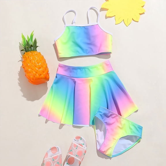 FUZHIQ Girls 3 Piece Bikini Bathing Suit Girls Swimwear Sport Swimsuits with Shorts,10 Years