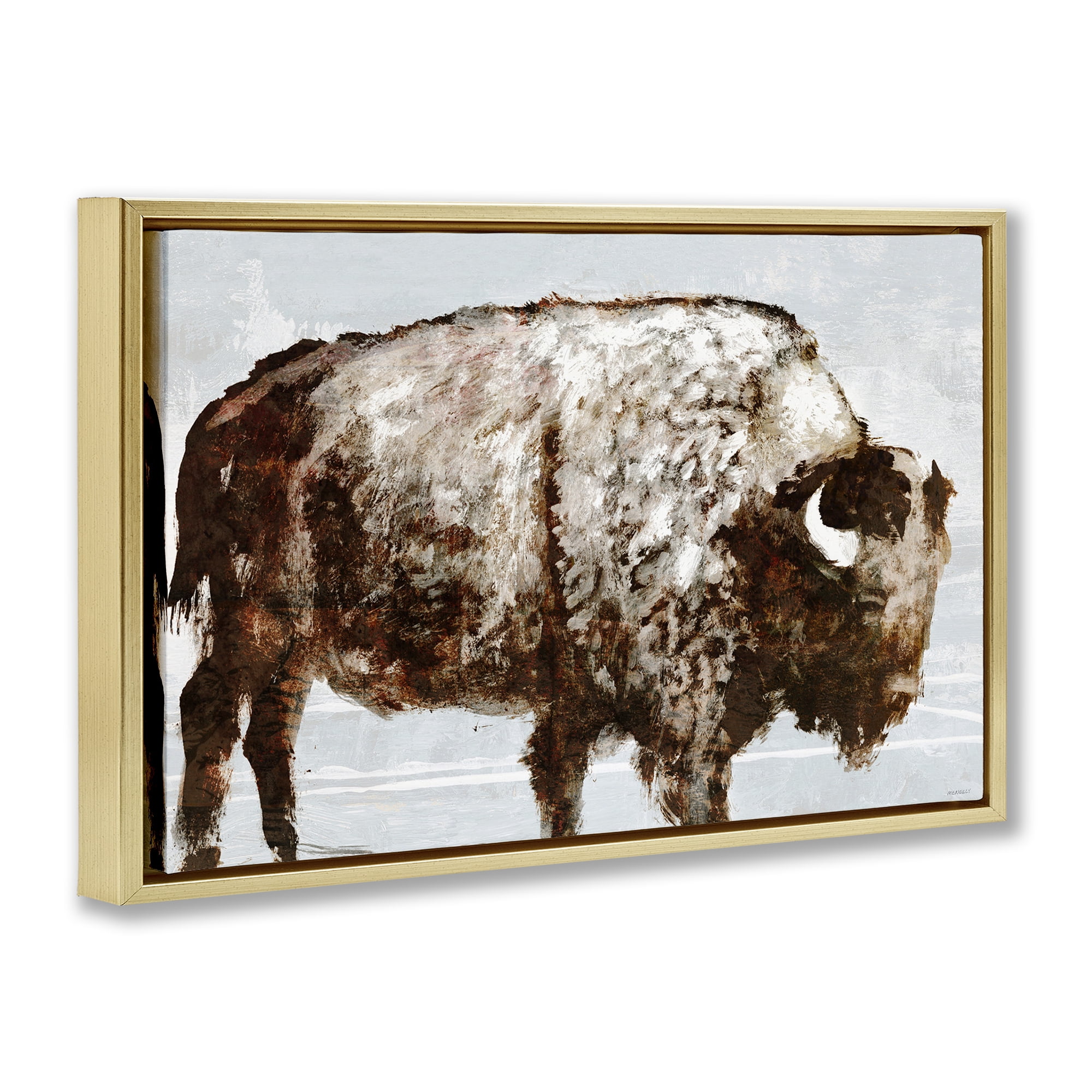Stupell Industries Abstract Buffalo Impression Animals & Insects Painting Gold Floater Framed Canvas Art Print Wall Art, 31 x 21