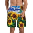 thumbnail image 2 of Uemuo Landscape With Sunflowers Pattern Men's Swim Trunks Hawaiian Beach Bathing Suit Swimsuits Beach Quick-Dry Shorts with Pockets-Large, 2 of 9