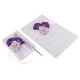 thumbnail image 1 of Juego de portaplumas para libro de firmas de boda con flores de satén y decoraciones de perlas de cristal, 1 of 8