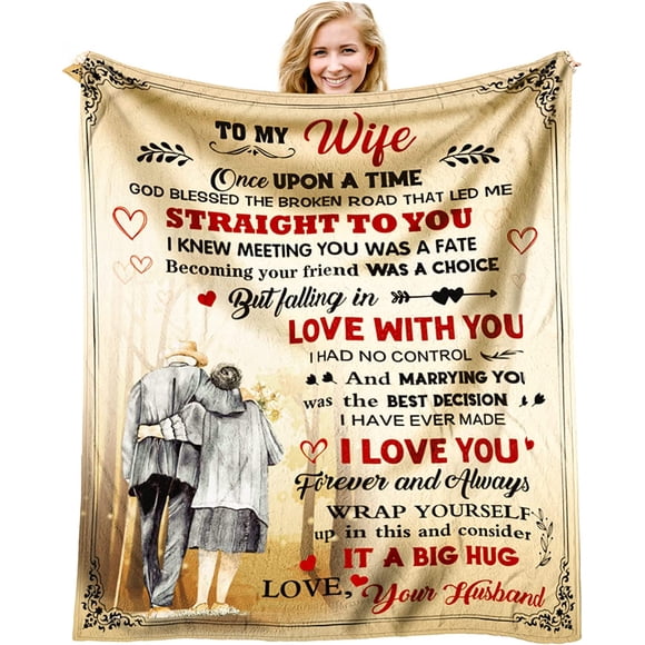 LHSHID Wedding Anniversary Romantic Gift for Wife/Her/Women Anniversary Wife Gifts from Husband Birthday Gifts for Wife Wife Birthday Gift Ideas to My Wife Throw Blanket 60"x80"