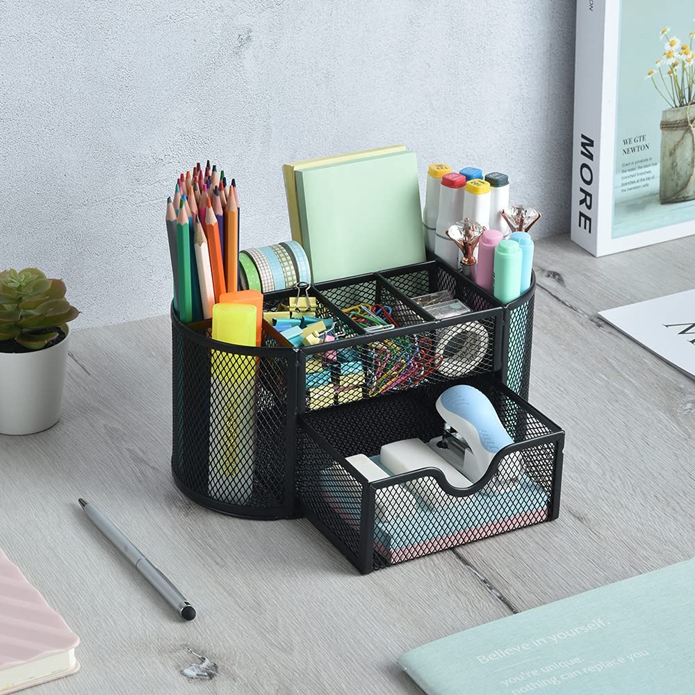 Porte-crayons Westcott à 6 Compartiments - Design Scandinave Noir - En Plastique Recyclé Stable - Organiseur Bureau