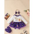 thumbnail image 4 of Aojekbee Baby Girls Halloween Outfits Letter Pumpkin Print Long Sleeve Romper Dress and Cute Headband Leg Warmer Set, 4 of 10