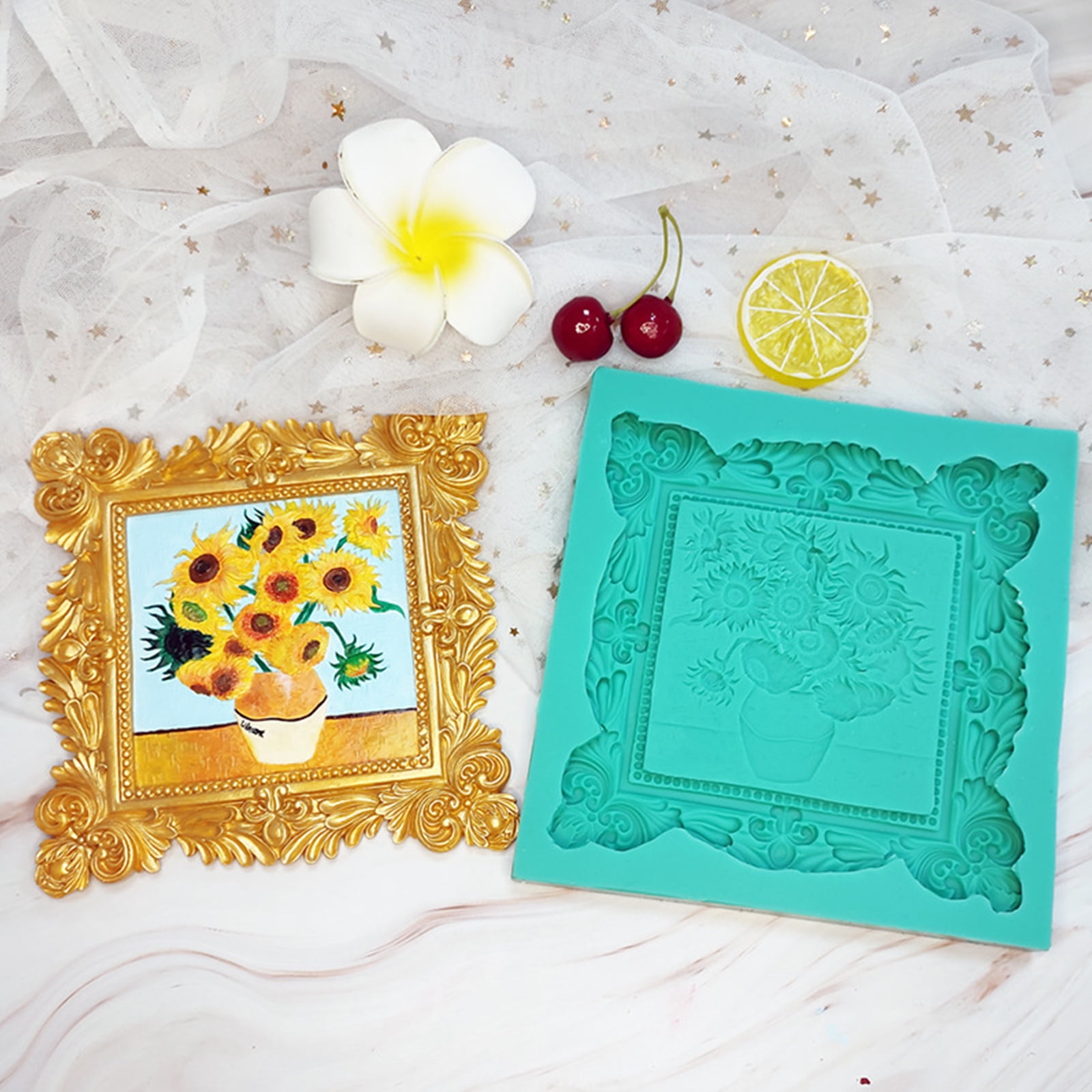 Square Frame Molds Epoxy Resin Vintage Picture Frames Silicone Fondant Photoes Frame Moulds for Home Office Decorations