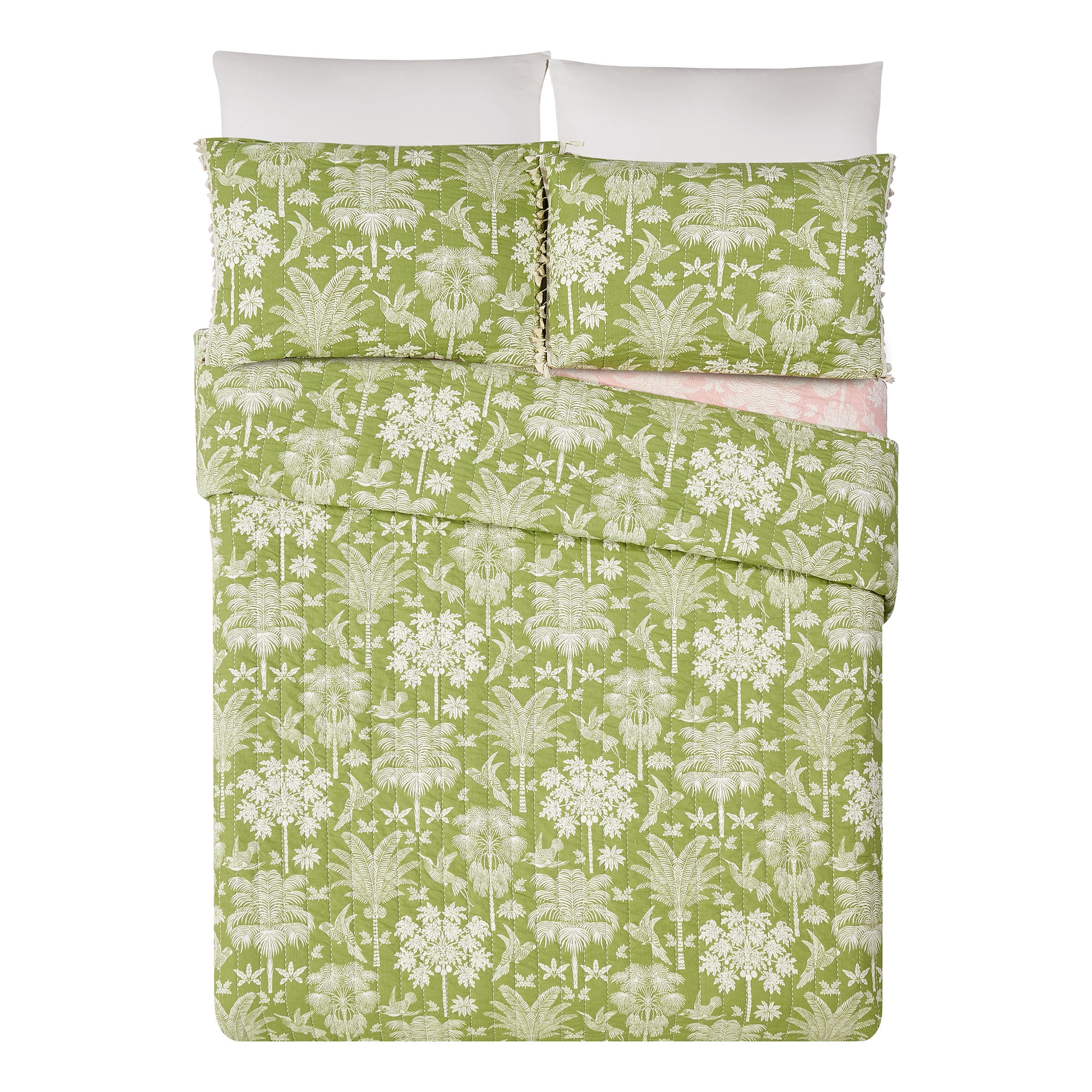 Spartina Queenie Palm Royale 3-Piece Quilt Set, Green, King