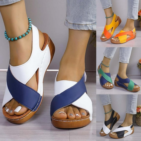 Sandals for Women 2025, Xunlbb Fashion Women Patchwork Casual Beach Summer Slippers Plus Size Sandals Shoes(Black,Size:36)