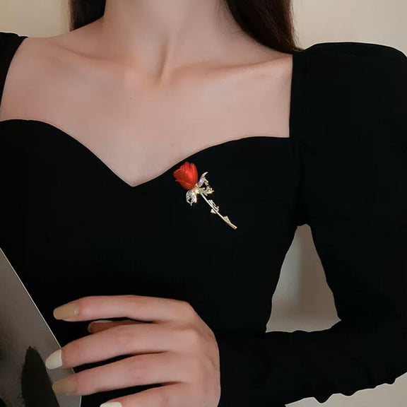 K-KED Fashion Red Rose Flower Crystal Brooch Pin Women Wedding Corsage Pin Jewelry