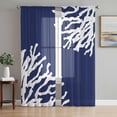 thumbnail image 2 of Sheer Curtains 84 inches Long 2 Panels Set Navy Blue Coral Light Filtering Sheer Drapes Rod Pocket Window Curtains for Living Room/Bedroom, Coastal Ocean White, 2 of 8