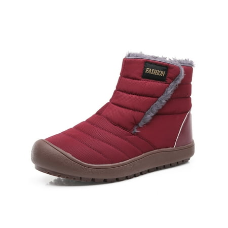 

Woobling Unisex Slip Resistant Low Calf Boot Waterproof Booties Trekking Lightweight Flat Snow Boots Red 8.5