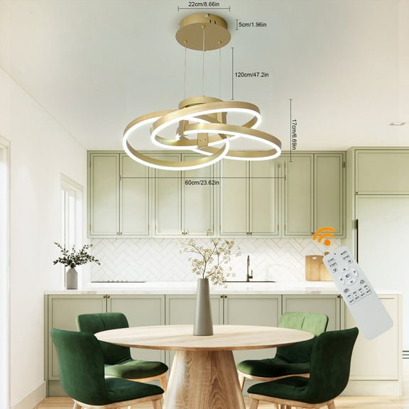 Miumaeov Modern Living Room LED Pendant Lights Creative Adjustable Kitchen Light Fixtures with Remote Ceiling Chandelier for Dining Room Bedroom Corridor Lighting Gold