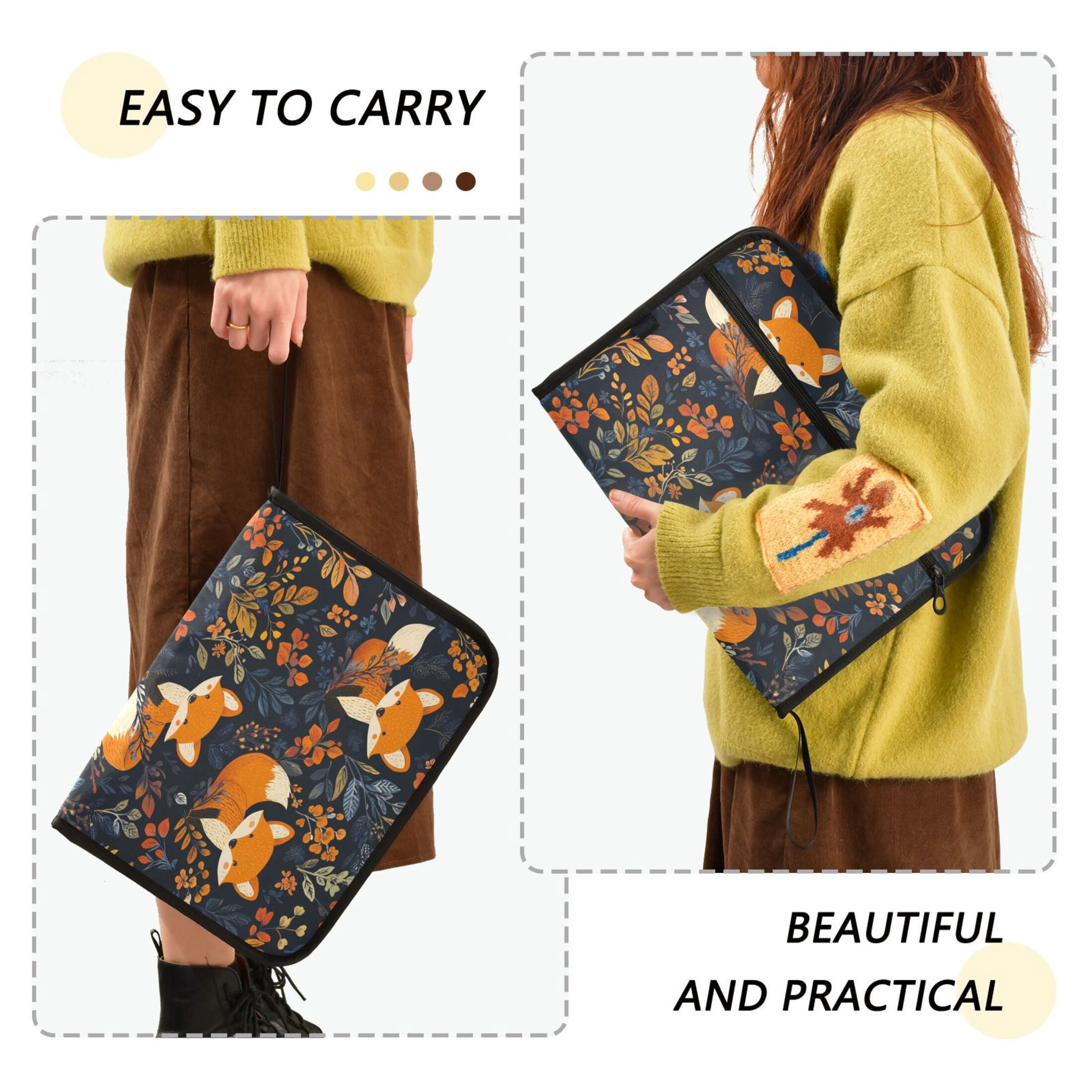 WOBOGO Cute Fox Pattern Expanding File Folder Letter Size Accordion Filing Organizer 13 Pocket Separate Organ Pocket