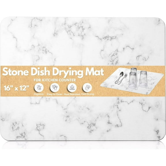 Stone Dish Drying Mat Drying for Kitchen Counter – Quick-Drying Stone Mat for Kitchen Dishes – Ultra-Absorbing Instant Dry, Dish Rack, Cups, Pots & Pans