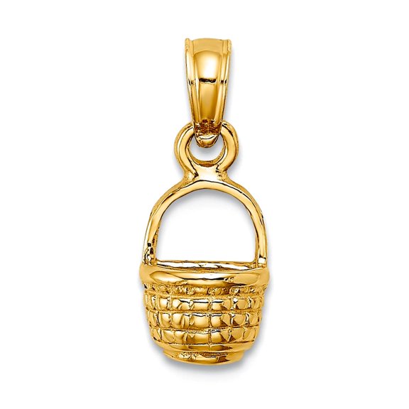 14k Gold Mini Basket Pendant Necklace 2-d 9.55x6.3mm Wide 4mm Thick Pendant for Women - .7 Grams