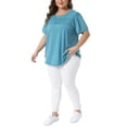 thumbnail image 2 of Agnes Orinda Women's Plus Size Top Crew Neck Short Sleeve t Shirts Flowy Pleated Dressy Casual Tunic Blouses 1X Lake Blue, 2 of 6