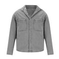 thumbnail image 3 of Denim Jacket Men Qiggri Men Pocket Button Long Sleeves Shirt Flip Collar No Hat Shirt Loose Coat, 3 of 7