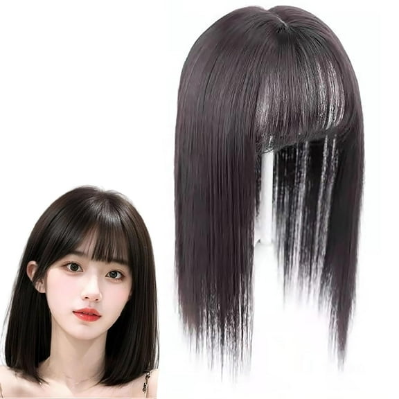 Make Hair Thicker Instantly-Air Bangs Hair Piece, Confideint/Curetoaway Clip in Bangs Real Human Hair, Clip On Bangs for Women, Receding Hairline Band Women, Fake Bangs(Brown Black-35cm/13.78in)