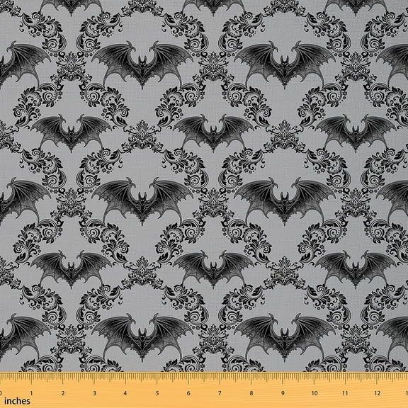 Feelyou Mystic Damask Fabric by the Yard 1 Yard for Adult, Gothic Bat Print Sewing Fabric, Halloween Style Home Decor Fabric by the Yard, Microfiber Bedroom Decor