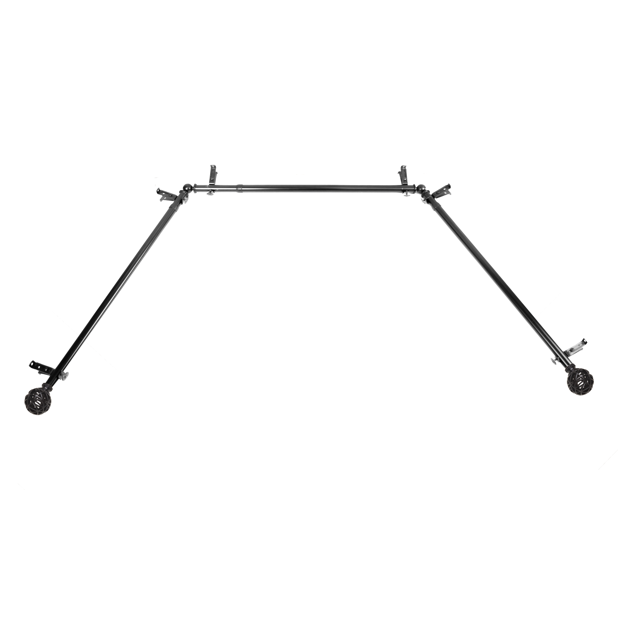 Central Design ABay-88-4 0.8125 in. Arabella Bay Window Curtain Rod with Side Rod Extends Upto 20 to 36 in. & Center Rod Extends Upto 38 to 72 in., Antique Brass