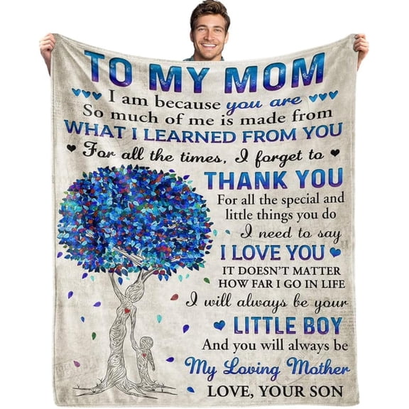 Gifts for Mom from Son, Romantic Birthday Gifts from Son to My Mom Flannel Blanket for Mama from Son Mother Day Birthday Presents for Mom Soft Throw Blanket 60"*50"