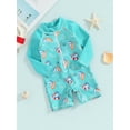 thumbnail image 3 of Suealasg Baby Boys Summer One Piece Swimsuits Long Sleeve Shark Print Zipper Rash Guard Swimwear Infant Boys Romper Beach Bathing Suit, 3 of 9