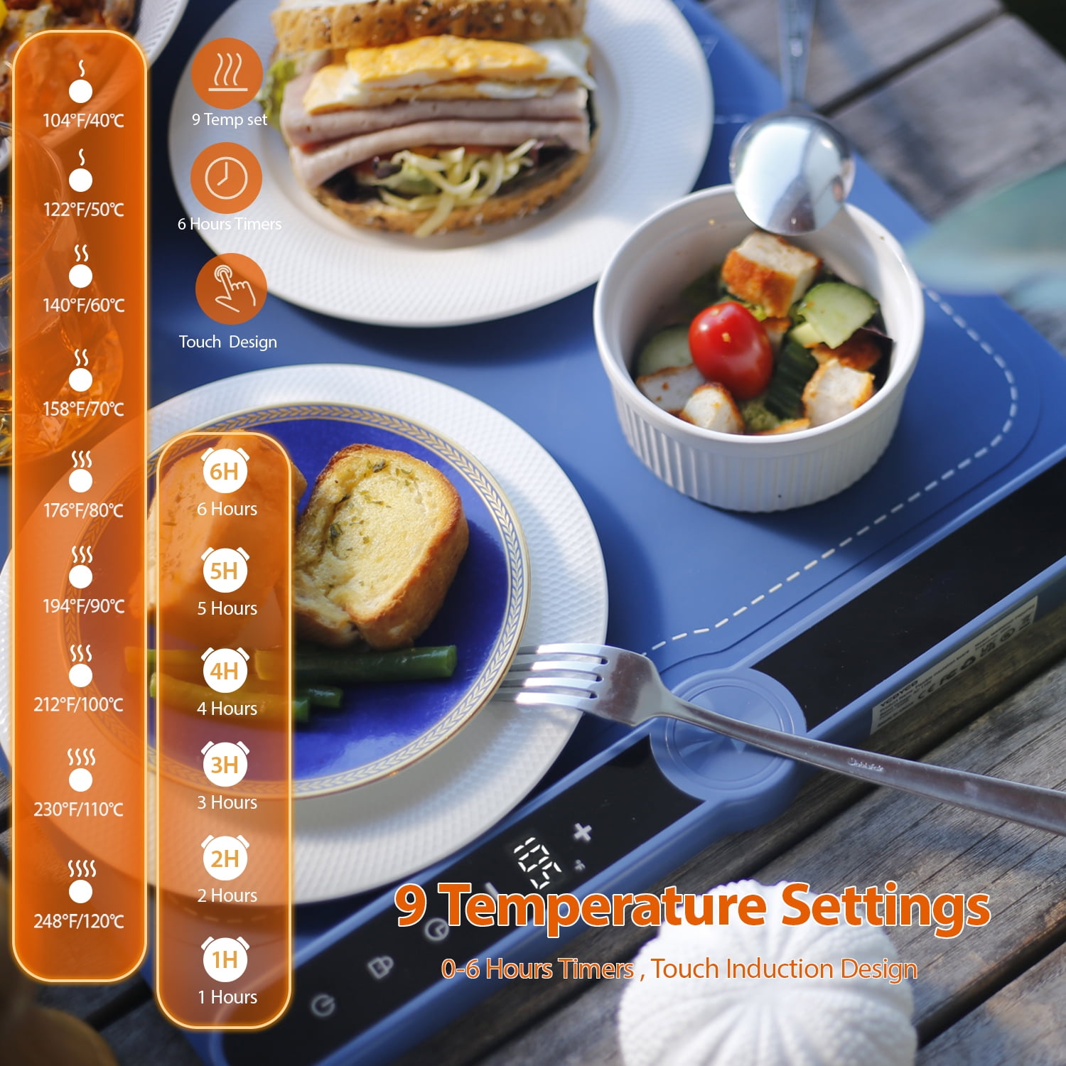 Electric Portable Warming Tray With 6 Temperature Levels 6 Hours Timer Auto Off