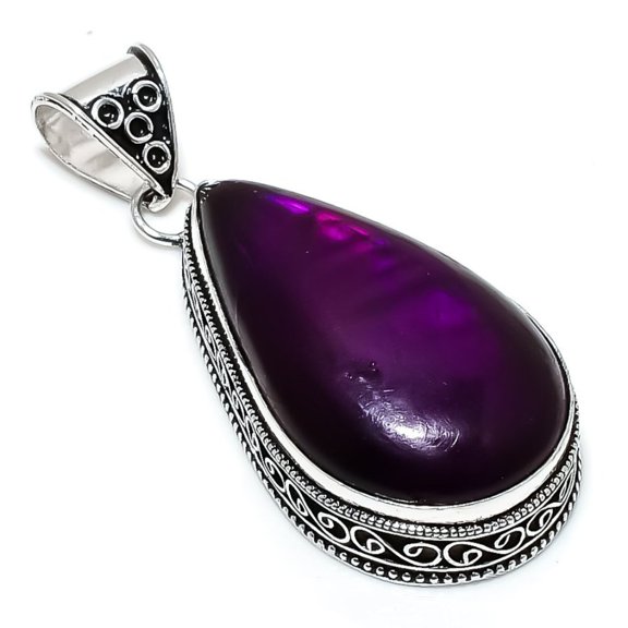 Natural Purple Labradorite Gemstone 925 Sterling Silver Pendant 2.48"