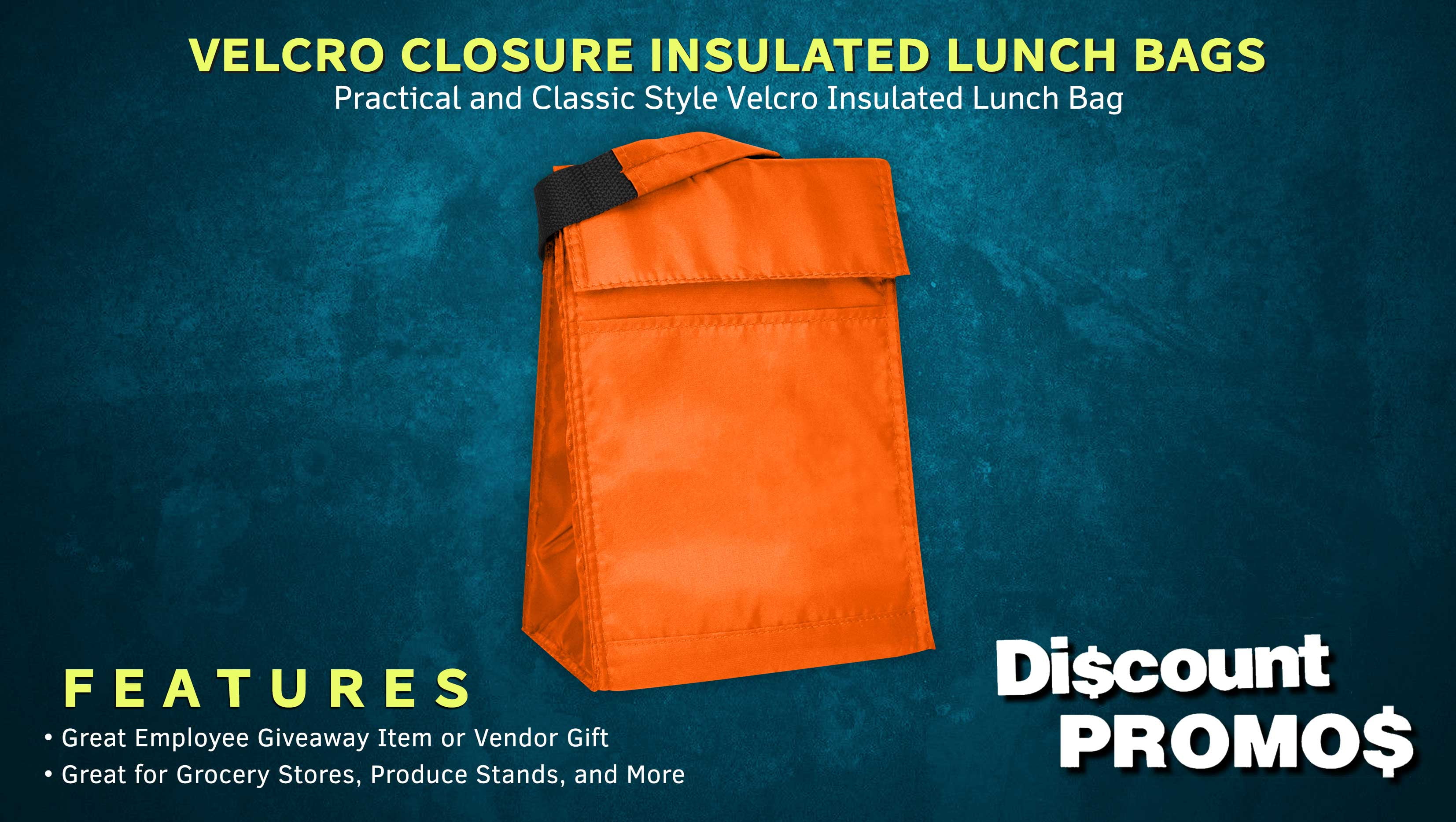 10 Hook and Loop Insulated Lunch Bags Set - Polyester, Durable, Vibrant, Reusable - Orange