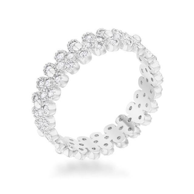 Womens Clara 1 CT Cubic Zirconia Rhodium Textured Bezel Set Eternity Ring - Size 9