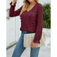 thumbnail image 2 of Women Lace Crochet Blouse Tops Casual V Neck Long Sleeve Hollow Elegant T Shirt Cogild, 2 of 7