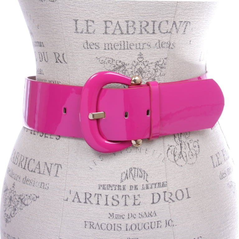 5395 Women\'s Wide High Waist Horseshoe Buckle Patent Leather Belt, White Maurice Patent Leather Belt - White – C&E Fashions main image 4
