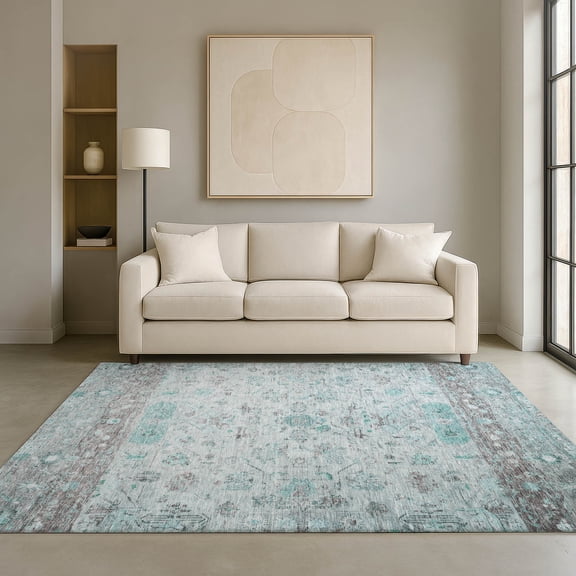 Addison Rugs Mayfield Premium Machine Washable Traditional Global Teal Rectangle Rug, 10' x 14'