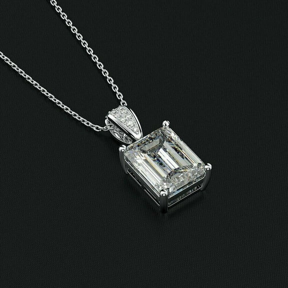 3Ct Emerald Cut Lab Created Diamond Solitaire Women's Pendant 14K White Gold Plated 18" Chain