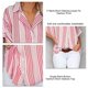 thumbnail image 3 of Blusa de mujer Camisa con cuello en V Manga corta Camiseta con estampado bonito Botón trasero para oficina de viajes, 3 of 5