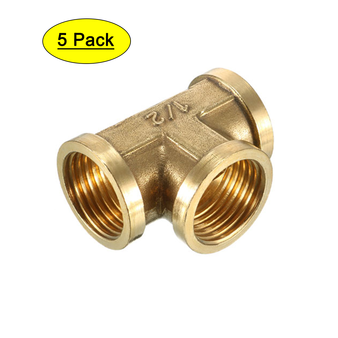 Brass Tee Pipe Fitting 1/2 PT Female Thread TShaped Connector 5pcs
