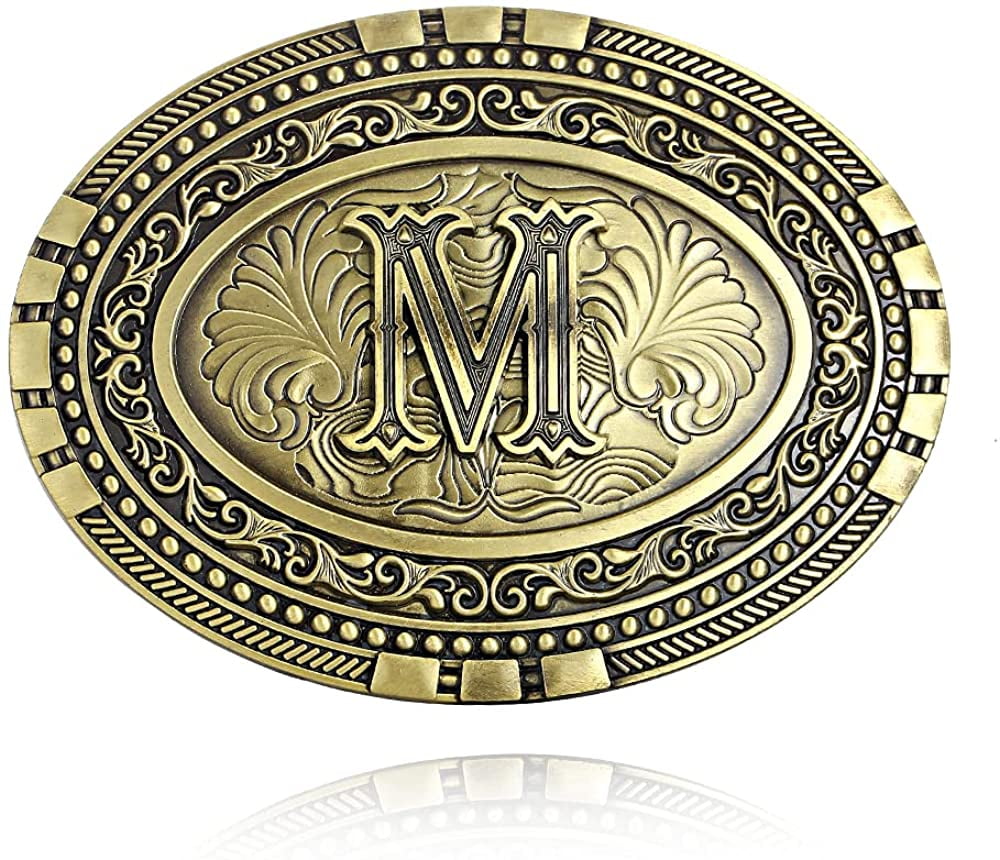 Mens Western Belt Buckle Initial Cowboy Letter Oval Belt Buckles for